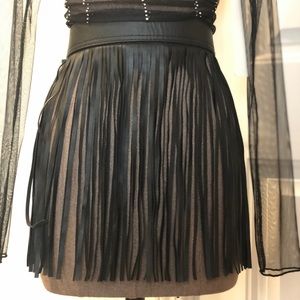 Black fringed belt &/skirt (part leather)